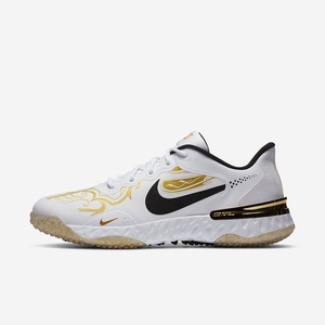 Chaussure De Handball Nike Alpha Huarache Elite 3 Turf Premium Blanche 3645-108 White/Metallic Vivid Gold/Black Femme | SKF-54836102